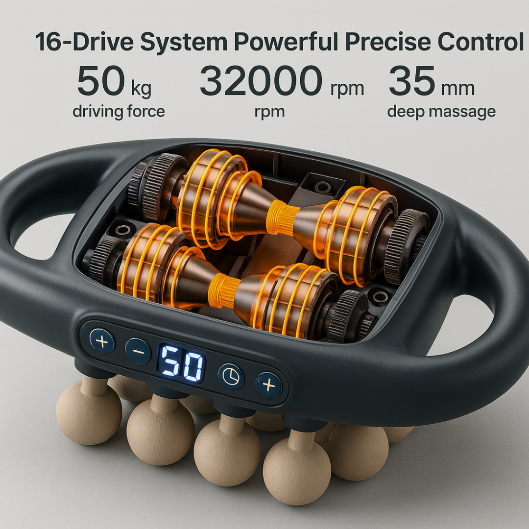 VTT Relief 16 Pro deep tissue massager – 16-head coverage